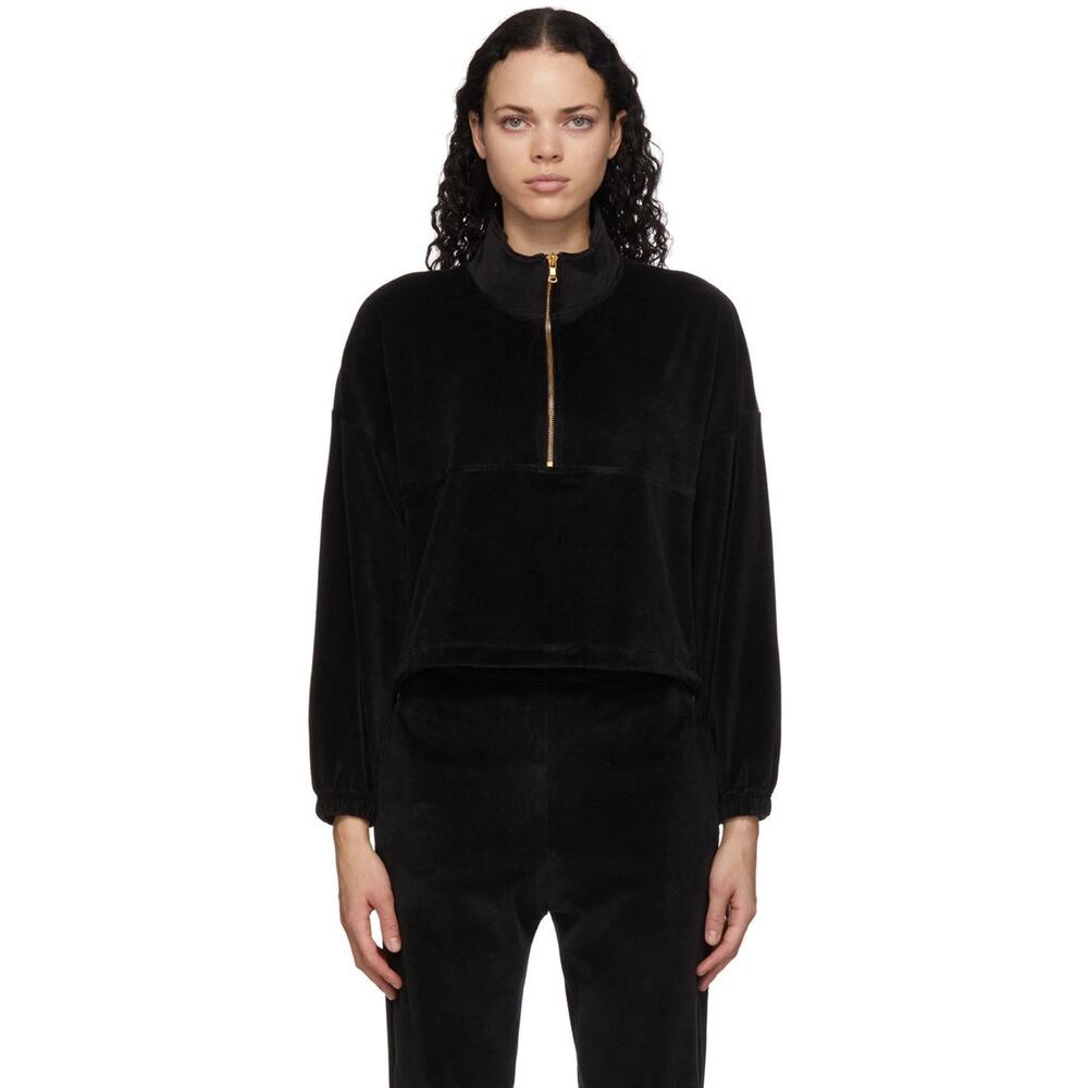 GIL RODRIGUEZ Velour Diana Half-Zip Sweatshirt Black - XS